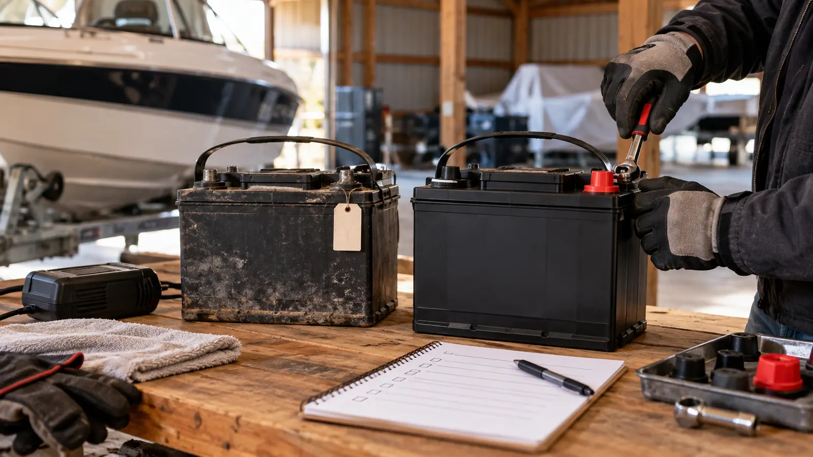 Old and new marine batteries compared during preventive maintenance